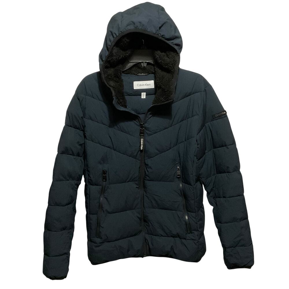 Calvin Klein Men’s Chevron Stretch With Sherpa Lined Hood Jacket Navy Size S